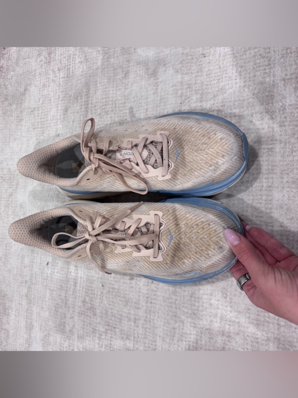 Hoka Women's Beige and Light Blue Sneakers